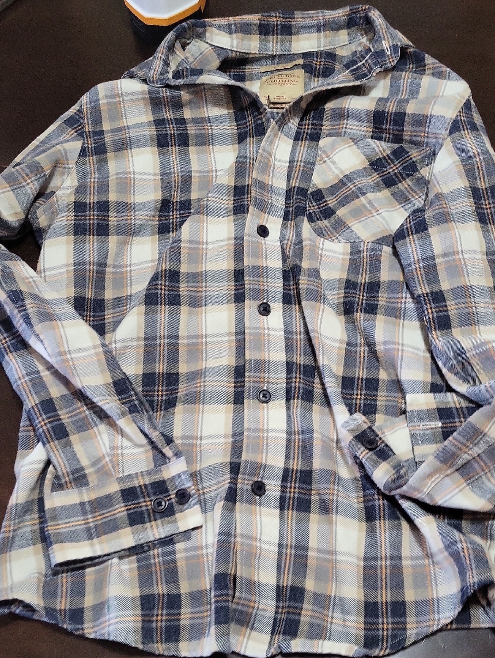 Men's Plaid Button-Down Shirt in Blue and Cream